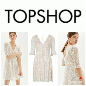 Topshop Pleat Lace Trim Flippy Dress, size 6